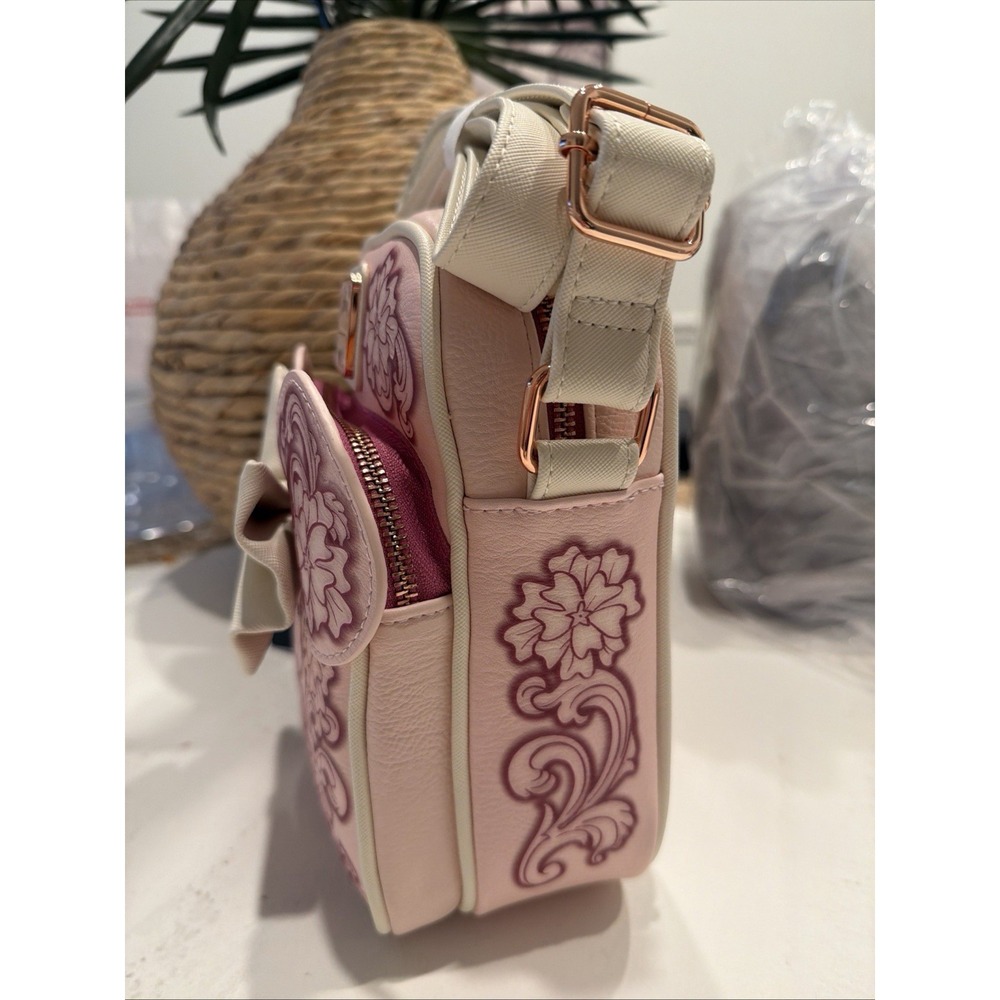 NEW Loungefly Disney Minnie Mouse Embossed Floral Ears Pink Crossbody Bag Purse - Picture 4 of 9